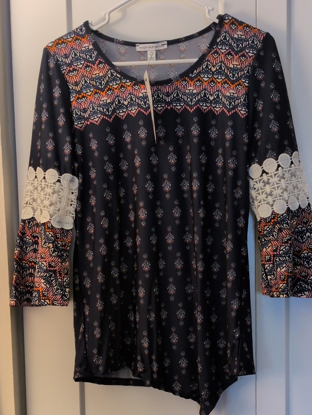 Notations Navy Tunic with Coral and Cream Accent